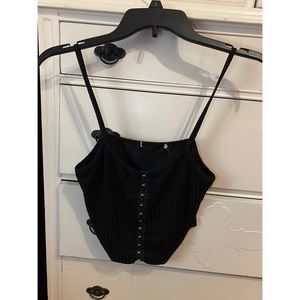 Black striped tank top with corset snaps in the front! Size small/medium
